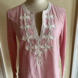 J Crew tunic top with Soutache pattern on the collar